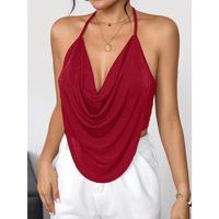 Concert Draped Front Backless Party Halter Top Fabric Fit Sexy Womenswear Sleeveless Crop