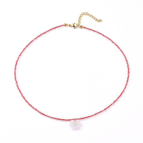 Glass Seed Beads Pendant Necklaces