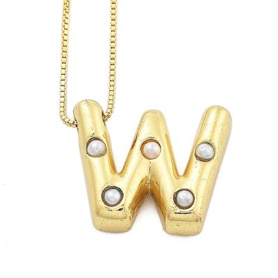 Brass & Plastic Pearl Letter Pendant Box Chain Necklaces for Women