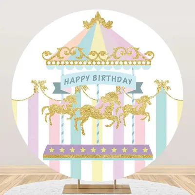 Colorful Carousel Circus Round Birthday Backdrop - Aperturee