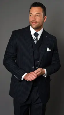 Men's 100% Wool 3-Piece Suit - Fashion Pinstripe