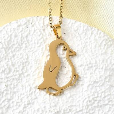 304 Stainless Steel Laser Cut Penguin Pendant Necklaces for Women Men