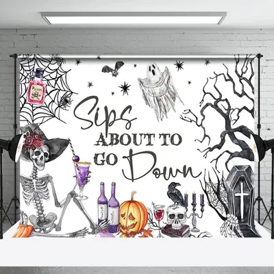 Sips About To Go Down White Happy Halloween Backdrop