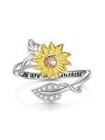 Sunflower Design Rhinestone Decorated Ring, Elegant Flower Design Ring for Women, Fashion Jewelry Accessories for Party, Dail...