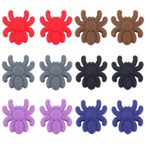 12Pcs 6 Styles Spider Food Grade Eco-Friendly Silicone Focal Beads
