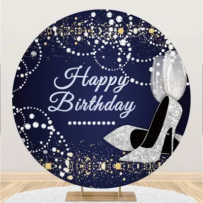 Aperturee Round Blue And Silver Pearl Happy Birthday Backdrop | Circle Backdrops For Birthday | Birthday Round Backdrop Cover...