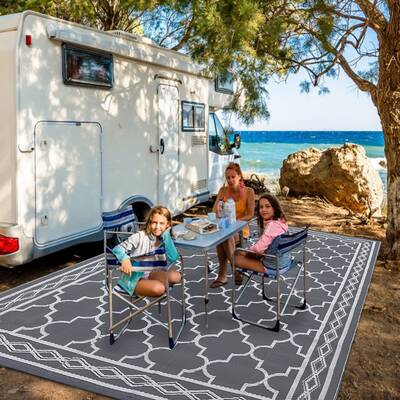 Garvee Outdoor Grey 6x9 Waterproof Rug – Plastic Straw Moroccan Rug for Patio, Camping, Picnic, Backyard, Deck, Balcony, or...