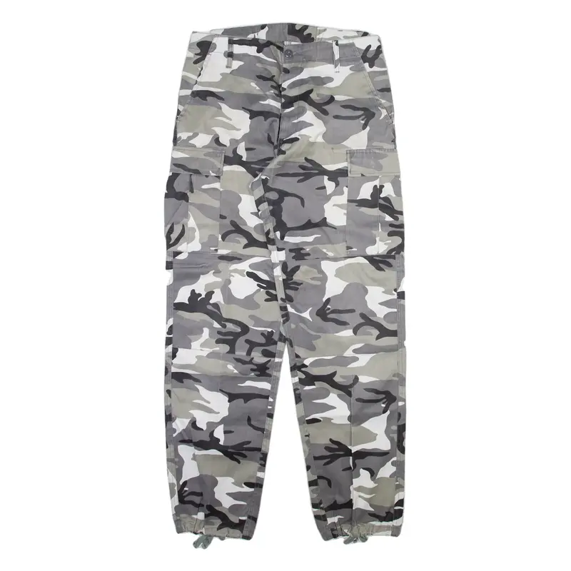 Camo Cargo Mens Trousers Grey Relaxed Straight W32 L32