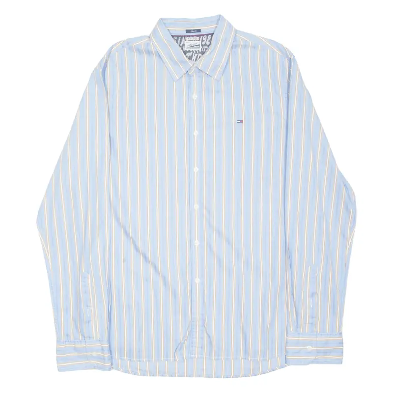 TOMMY HILFIGER Slim Fit Mens Formal Shirt Blue Striped Long Sleeve 2XL