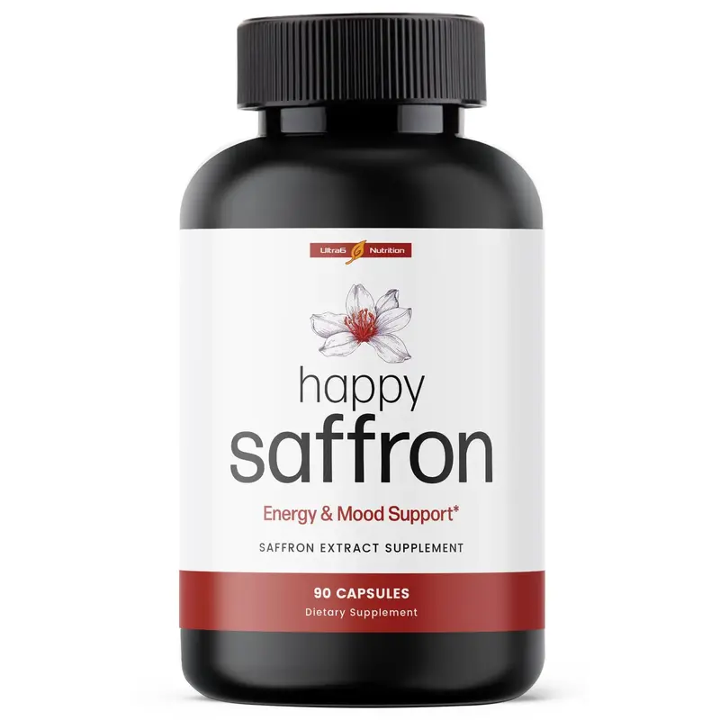 Happy Saffron – Natural Mood & Focus Booster | Pure Saffron Extract Supplement | 90 Capsules | Made in USA | Clean Ingredie...