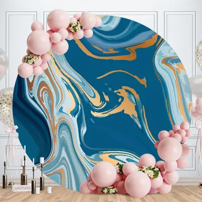 Aperturee Blue Abstract Line Round Birthday Party Backdrop