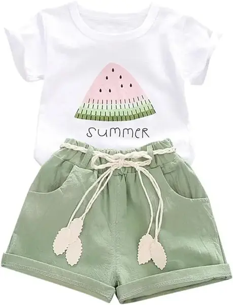 WAMSOBY Baby Girls Clothes Watermelon T-shirt + Linen Shorts with Belt Cute Summer Short Set