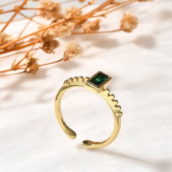 Rectangle Brass Glass Cuff Rings for Women