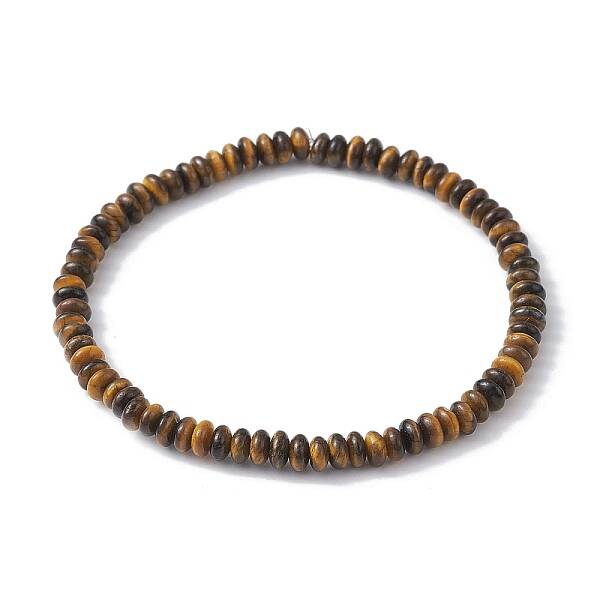 Natural Tiger Eye Rondelle Beaded Stretch Braceletss