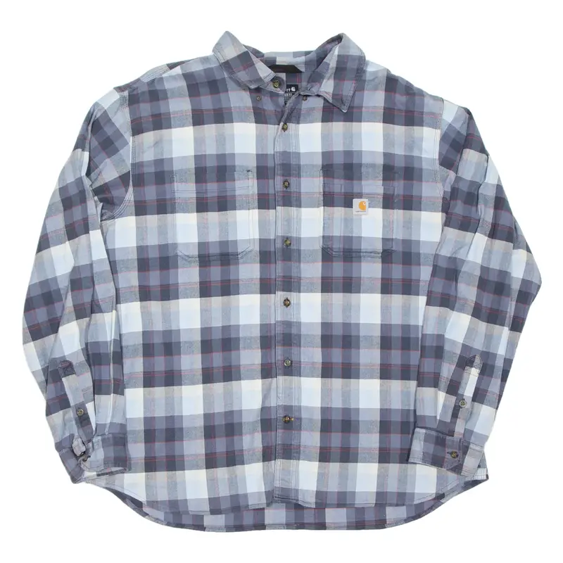 CARHARTT Relaxed Fit Mens Flannel Shirt Grey Check Long Sleeve 2XL