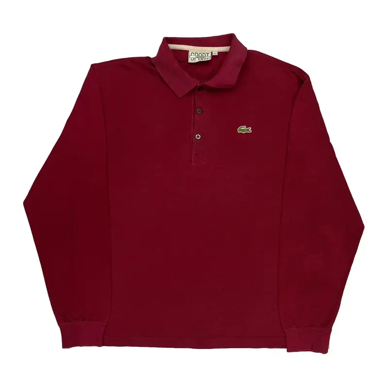 Sport Lacoste Long Sleeve Polo Shirt - Large Burgundy Cotton | Size: large