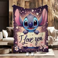 DISNEY CLASSIC Stitch Star & Heart Print Flannel Blanket - \