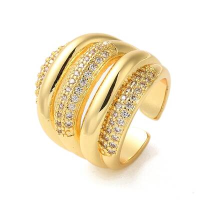 Brass Micro Pave Cubic Zirconia Open Cuff Rings for Women