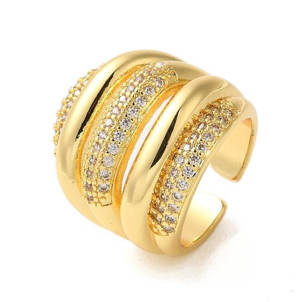Brass Micro Pave Cubic Zirconia Open Cuff Rings for Women