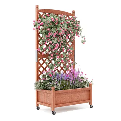 Garvee 29.5x13x60 Wood Planter Box with Trellis - Raised Garden Bed with Wheels, Vertical Standing Planter with Drainag...