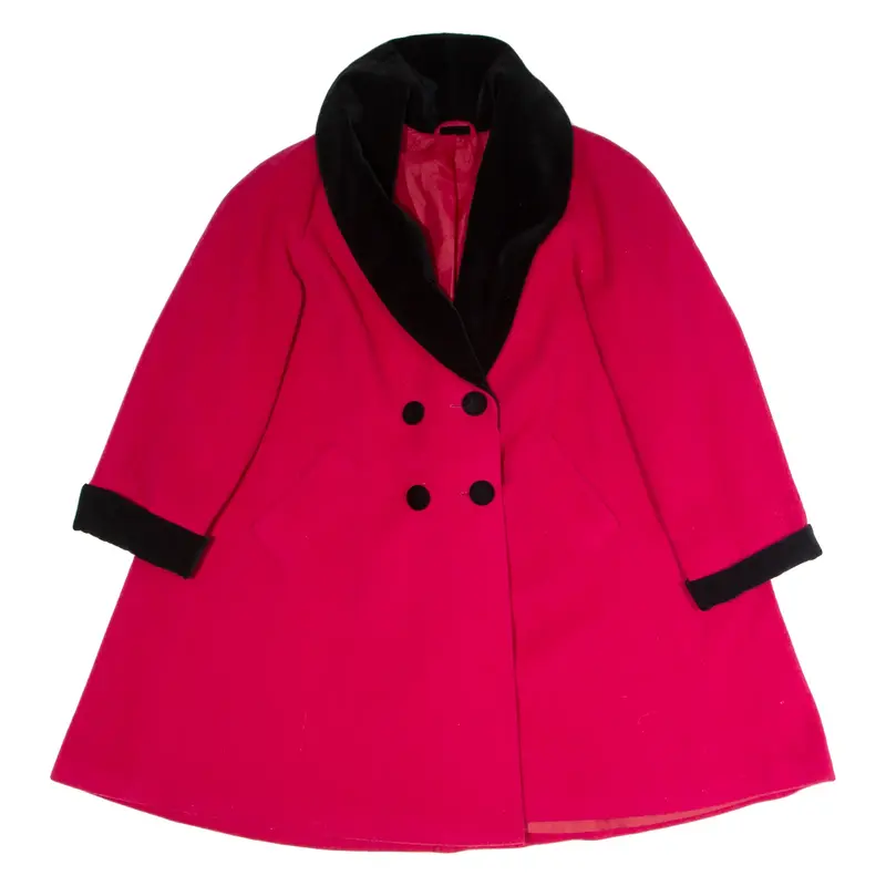 Womens Overcoat Coat Red Wool 90s Colourblock UK 6
