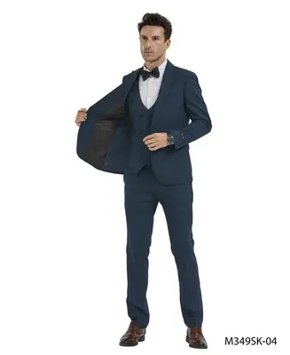 Tazio Men's 3-Piece Textured Solid Skinny Fit Suit