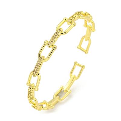 Horseshoe Brass Micro Pave Clear Cubic Zirconia Open Cuff Bangles for Women