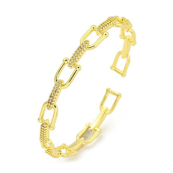 Horseshoe Brass Micro Pave Clear Cubic Zirconia Open Cuff Bangles for Women