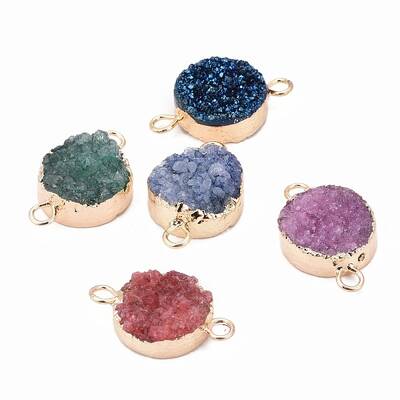 Natural Drusy Agate Flat Round Links connectors