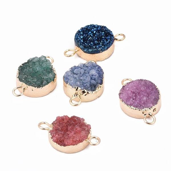 Natural Drusy Agate Flat Round Links connectors