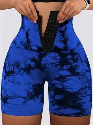 Women's Tie Dye Print Adjustable Hook and Eye High Waist Sports Leggings, Sporty High Stretch Skinny Tummy Control Shorts, B...