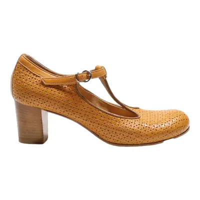 VIOLA FONTI Mary Jane Heels Orange Leather Womens UK 3