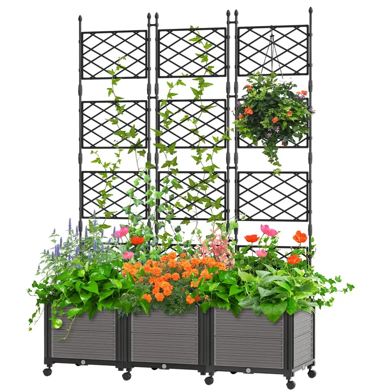 MOPHOTO Raised Garden Bed Planter Box with Trellis for Climbing Vegetables Plants, Tomatoes Planters Outdoor Tomato Cage with...