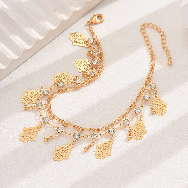 Bohemian Style Brass Rhinestone Charm Anklets