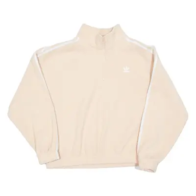 ADIDAS Cropped Womens Sweatshirt Beige 1/4 Zip UK 14