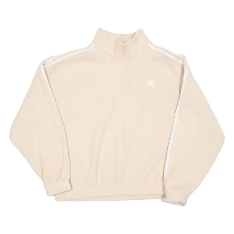 ADIDAS Cropped Womens Sweatshirt Beige 1/4 Zip UK 14