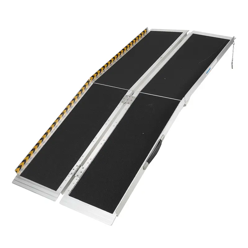 Garvee 5Ft Portable Wheelchair Ramp Aluminum Foldable Non-Slip Surface Reflective Strips Transition Plate Home Steps Access