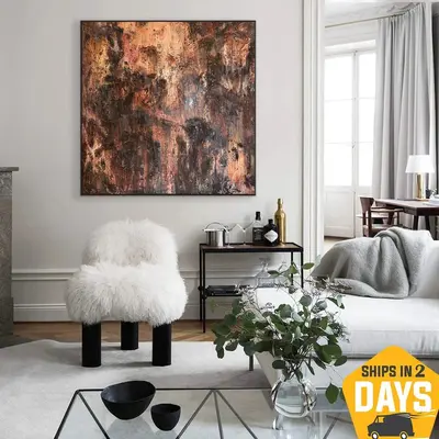 Abstract Rust Style Acrylic Painting Orginal Handmade Wall Art Modern Decor for Home | MYSTICAL IMAGE 46"x46"