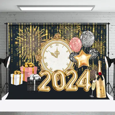 Aperturee Gold Spark Gifts Champagne Balloon New Year Backdrop