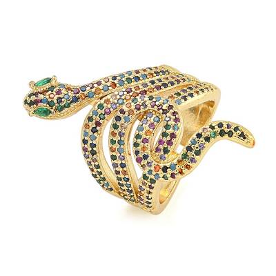 Snake Brass Micro Pave Cubic Zirconia Open Cuff Rings