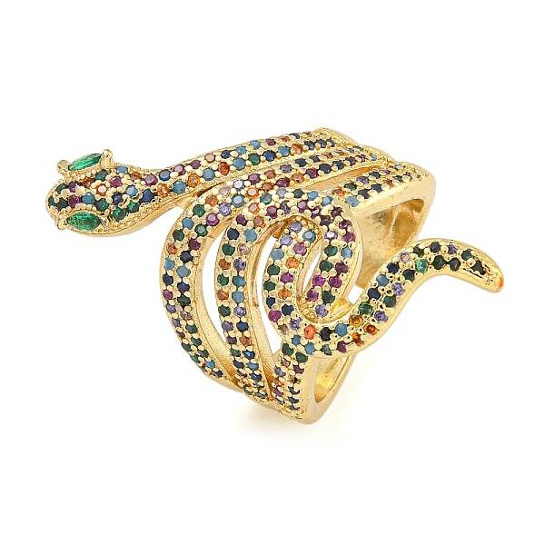 Snake Brass Micro Pave Cubic Zirconia Open Cuff Rings