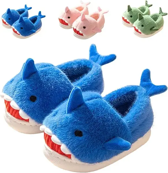 Drecage Kids' Shark Slippers - Cotton Plush Warm Non-Slip Indoor Shoes for Boys & Girls - Cozy Fleece Lined Round Toe Slipper...