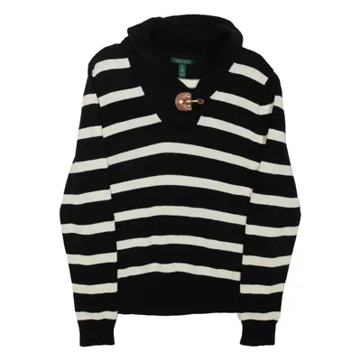 LAUREN RALPH LAUREN Womens Patterned Jumper Black Striped High Neck Tight Knit M