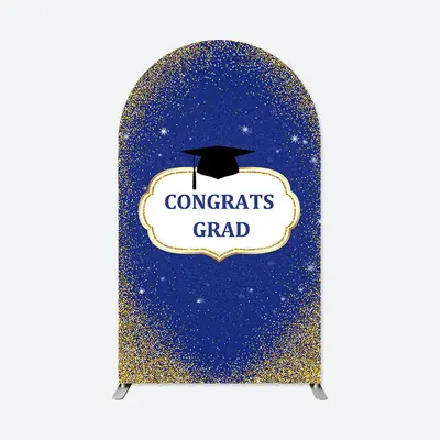 Aperturee Blue Gold Glitter Cap Congrats Grad Arch Backdrop | Custom Chiara Arched Covers | Chiara Wall Backdrop Diy | Custom...
