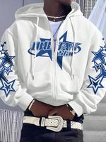 Men's Star & Letter Print Drop Shoulder Longsleeves Thermal Lined Zip Up Hoodie, Street Y2k Casual Regular Fit Drawstring Poc...