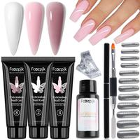 Fcozpjk Poly Nail Gel Kit White Mauve Nude Pink Builder Nail Gel Kit With Slip Solution Dual Nail forms Nail Clips for Poly G...