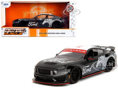 2024 Ford Mustang Dark Horse Black with White Top and Mustang Horse Graphics Bigtime Muscle Series 1/24 Diecast Model Car...