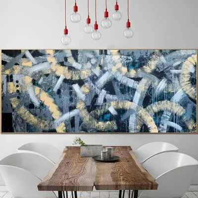 Abstract Oil Paintings On Canvas Original Textured Blue Painting Hand Painted Art Blue Acrylic Oil Painting | BLUE SERPENTINE