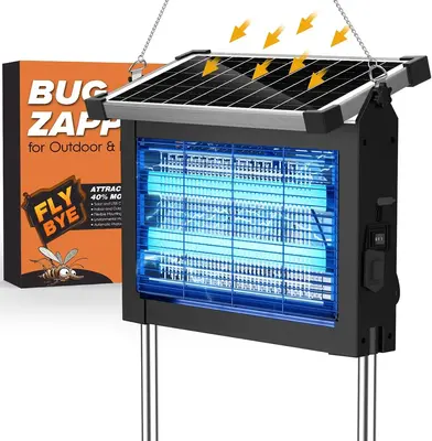 AUKFA Solar Bug Zapper Outdoor, Waterproof Mosquito Zapper Outdoor Solar Powered, 4500V Electric Bug Zapper Indoor w/Smart Li...