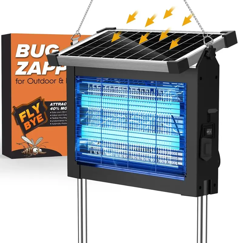 AUKFA Solar Bug Zapper Outdoor, Waterproof Mosquito Zapper Outdoor Solar Powered, 4500V Electric Bug Zapper Indoor w/Smart Li...